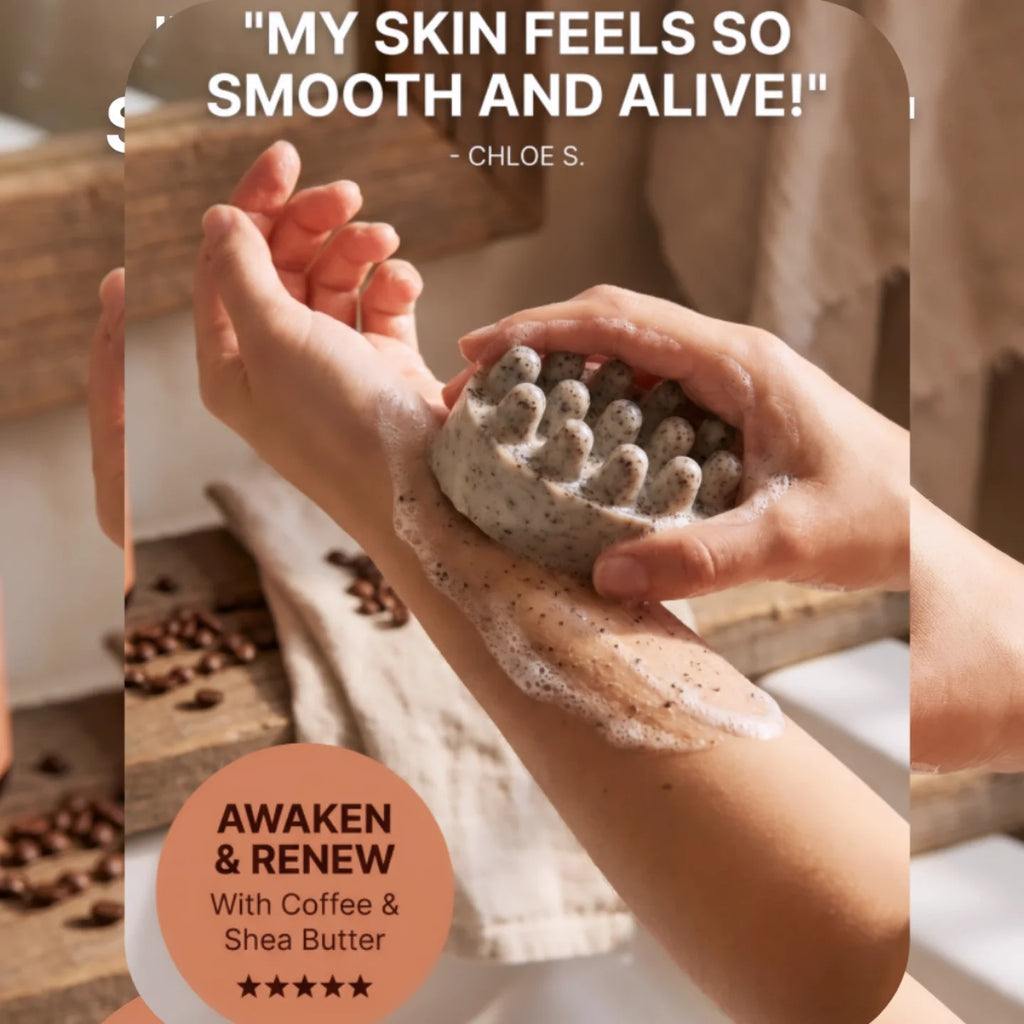 Shea Butter Coffee Infused Exfoliating Soap Bar with Loofah Scrub