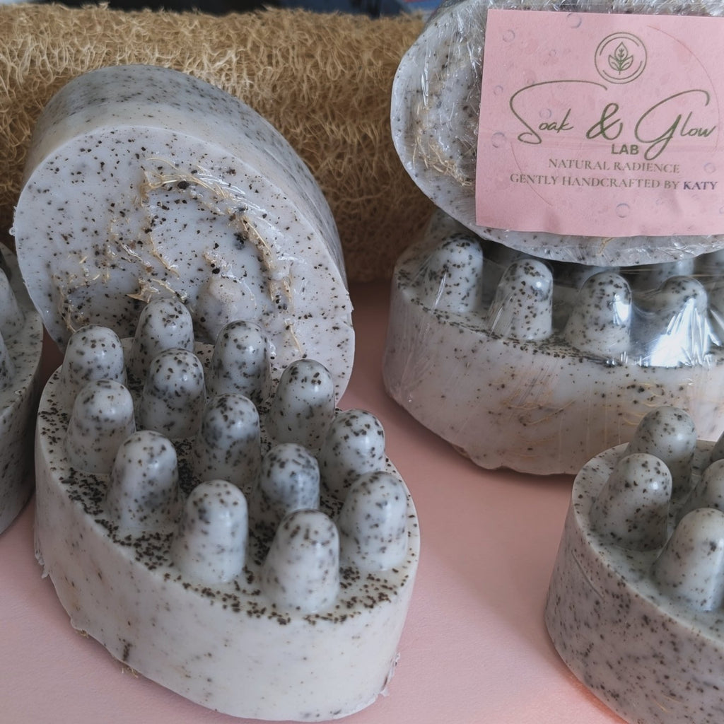 Shea Butter Coffee Infused Exfoliating Soap Bar with Loofah Scrub