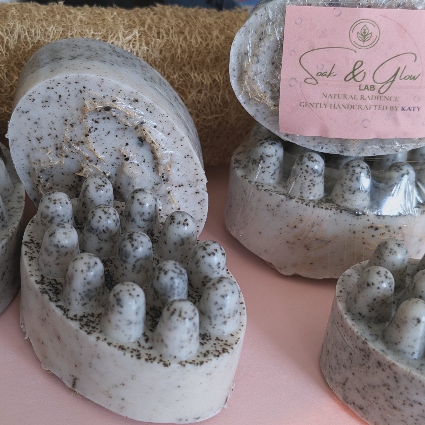 Shea Butter Coffee Infused Exfoliating Soap Bar with Loofah Scrub