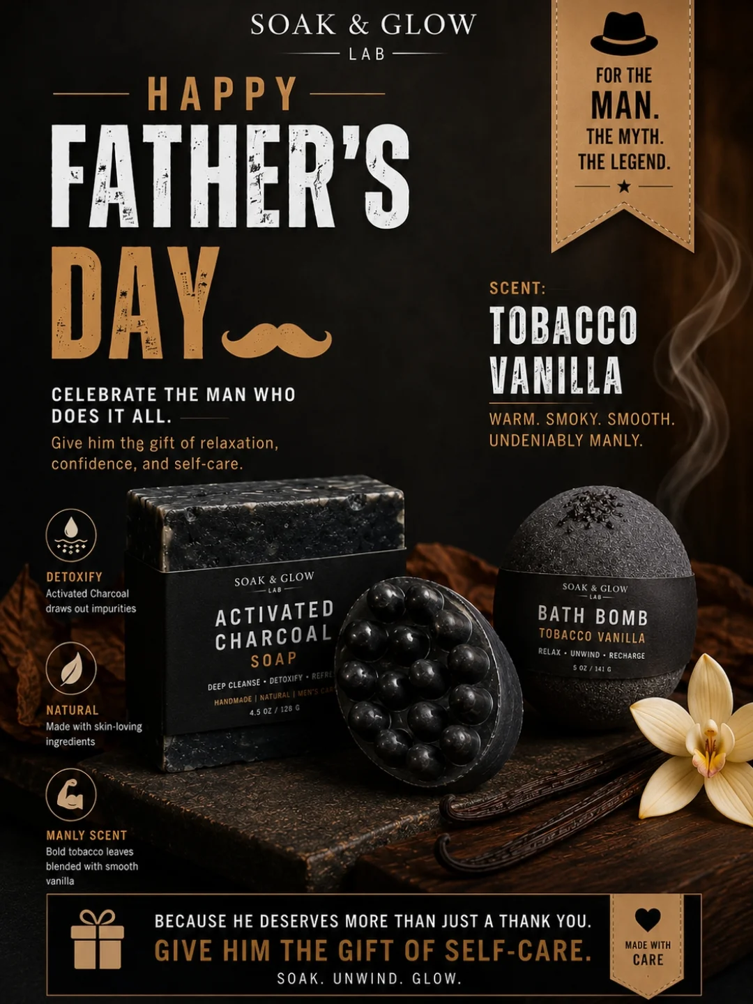 Activated Charcoal Bundle with Tobacco and Vanilla Scent